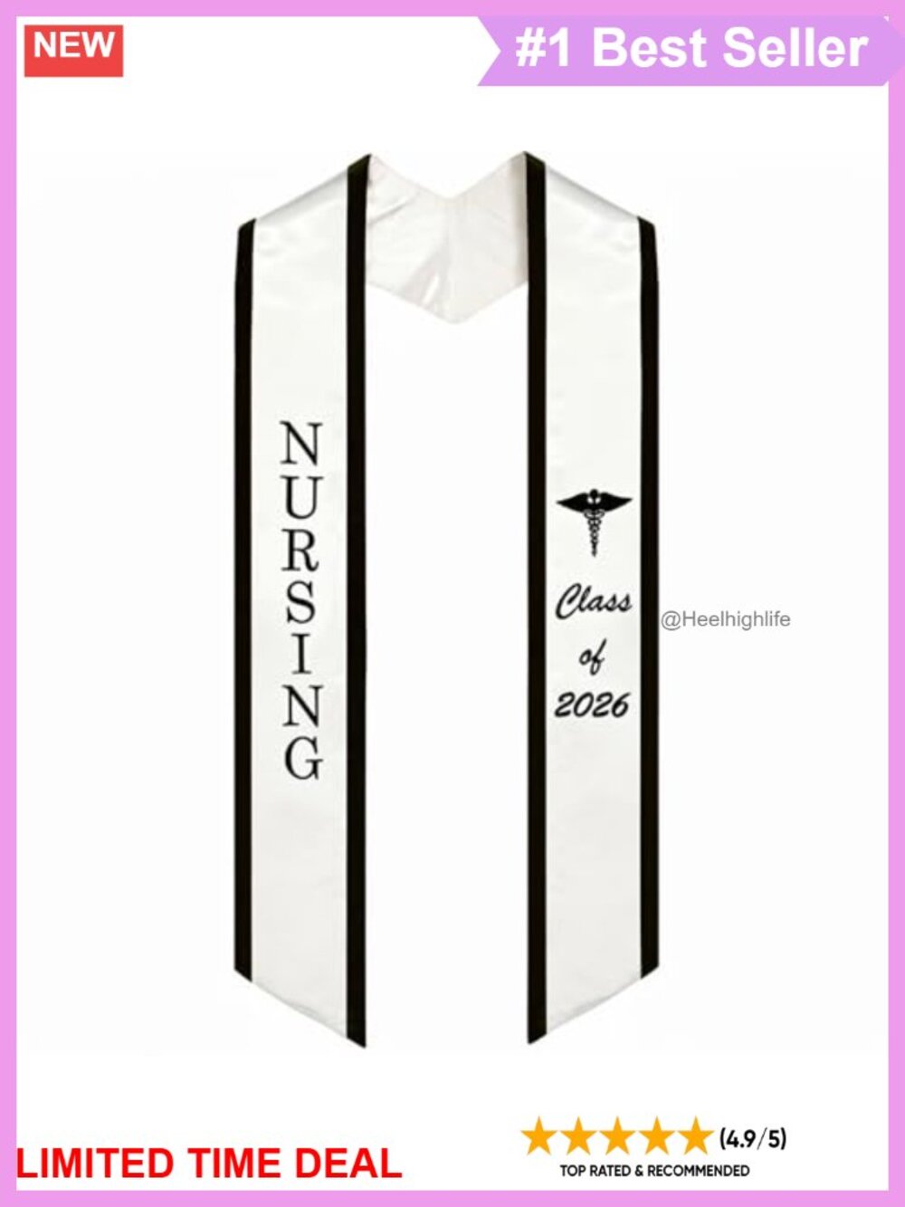 72" Nursing Graduation Stole Class of 2026 Embroidered Sash